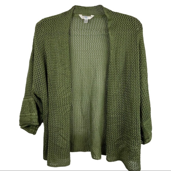 Sage Green Time & Tru crochet sweater cardigan - Picture 1 of 8